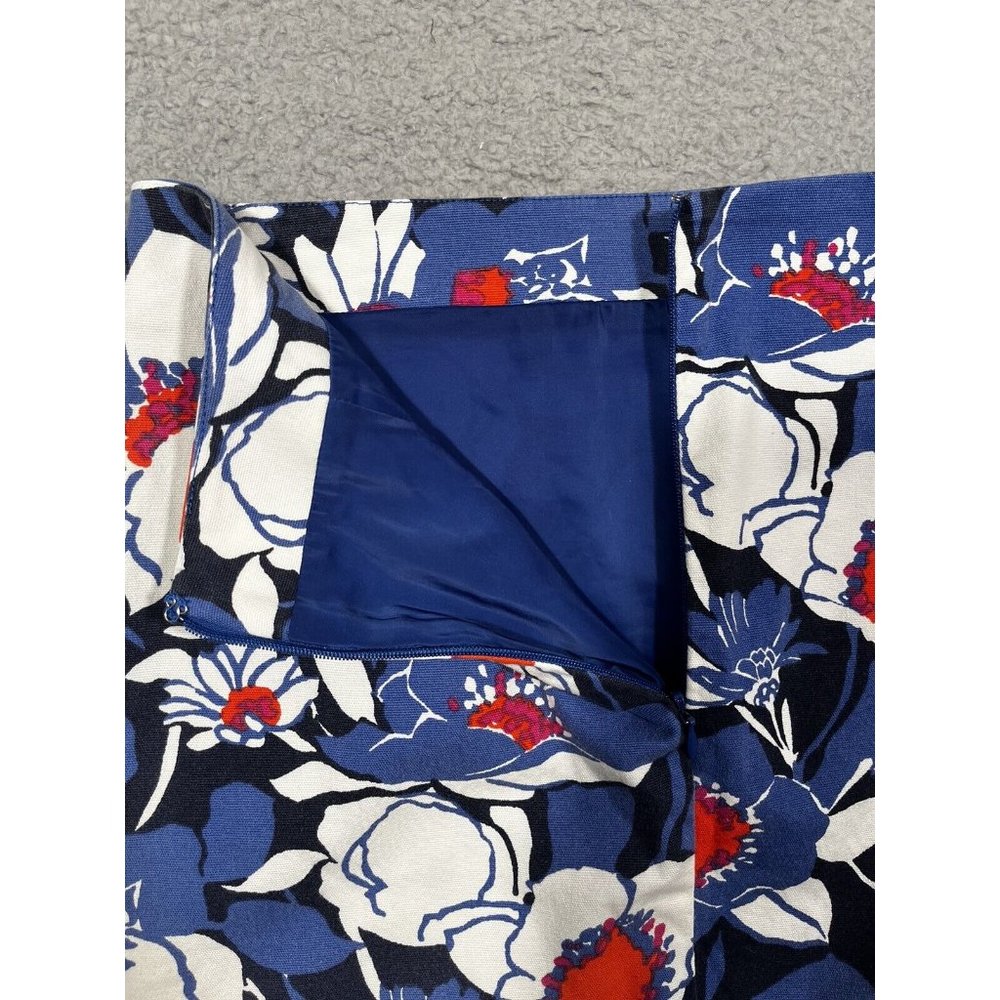 Talbots Red White Blue Floral Pencil‎ Skirt Cotton Spandex Lined Size 4 - Picture 6 of 9